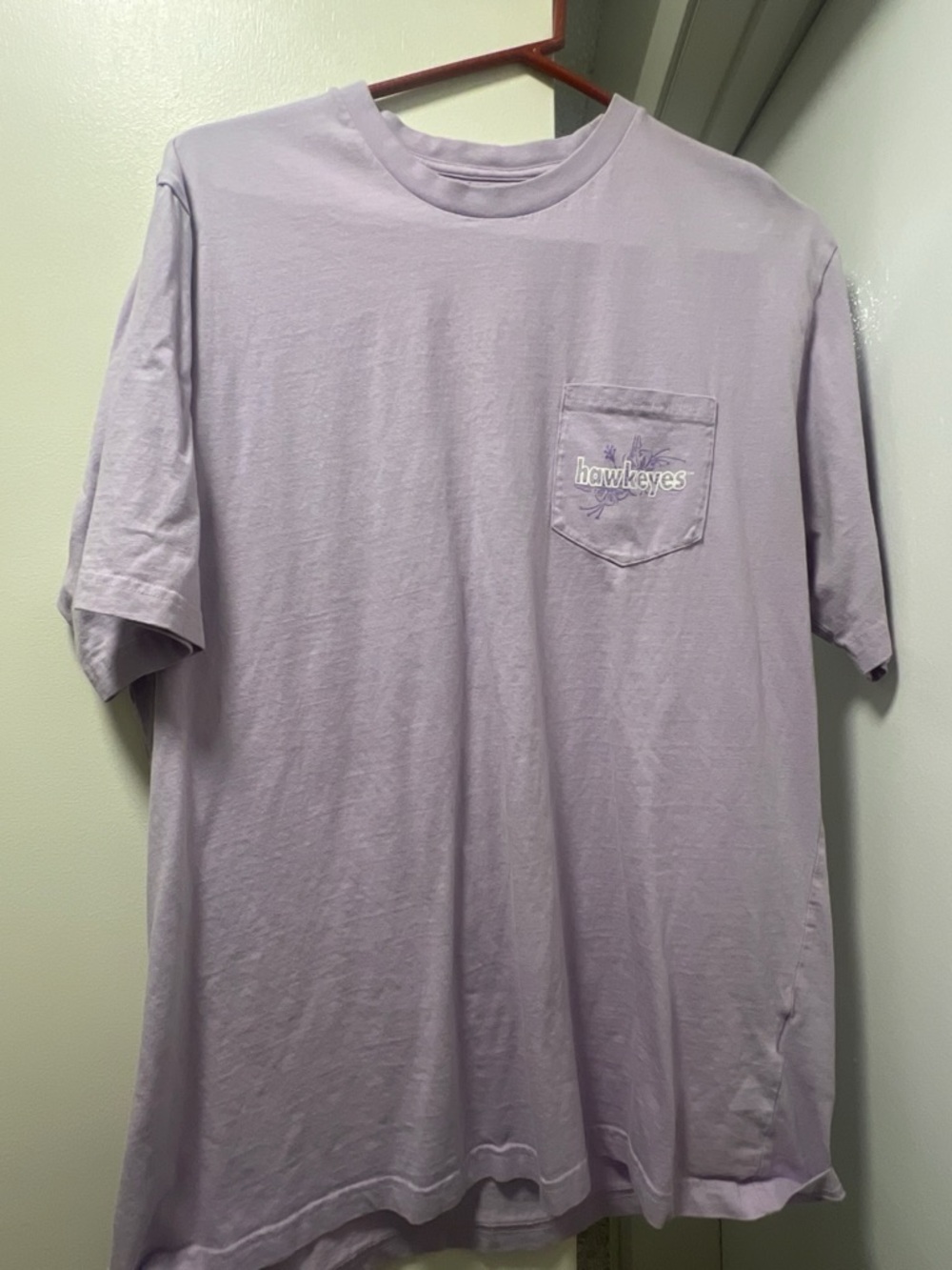 Champion Lavender Pocket Tee with Hawkeyes Embroidery